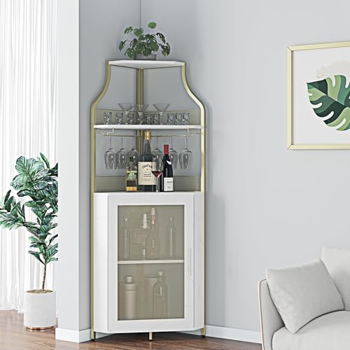 GarveeLife Armoire à Vin d'angle avec Casier à Bouteilles Amovible, Armoire Bar d'angle à 5 Niveaux avec Porte Coulissante Et Porte-Verres, Buffet De Style...