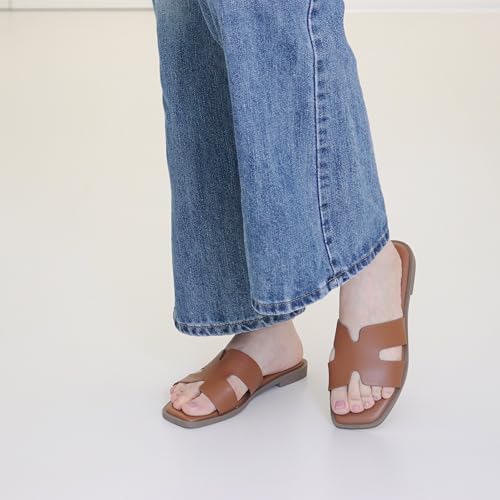 Womens Slip On Flat Sandals Soft Leather Open Toe Slide for Summer Dressy4