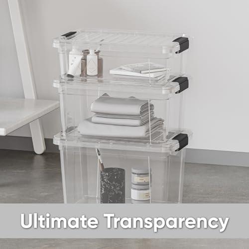 Image of Superio 26.5 Quart Clear Plastic Storage Boxes with Lids, Stackable Organizer Containers, BPA-Free Storage Bins for Home, Office, School & Dorm, 10 Pack