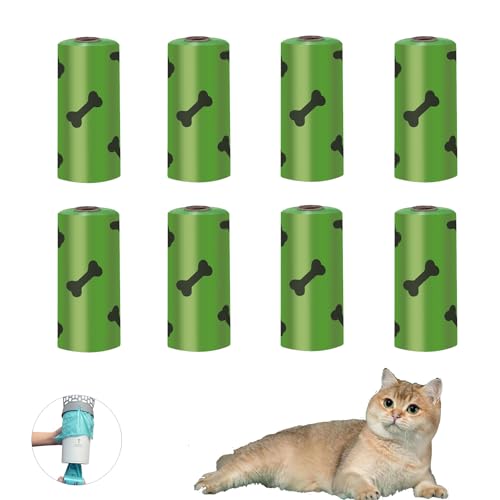PEARLUTO Meowbud Poop Scooper, Portable Litter Shovel with Bags, No Touch Litter Box Scoop, Cat Litter Scoop, Large Capacity Cat Scooper Portable Shovel (8pcs Green Garbage Bags)