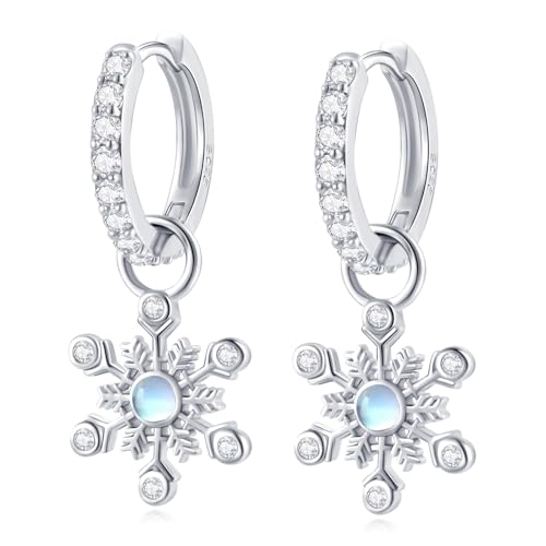 StoryMidir ピアス 雪結晶 フープピアス レディース シルバー925 純銀製 ムーンストーン ジルコニア 冬 幸運 アレルギー対応 普段使い オフィス デート プレゼント ギフト 誕生日 記念日 クリスマス ホワイトデー 女性 彼女 妻 娘 上品