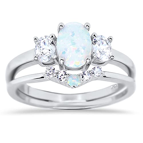 LaRaso & Co His Hers TRIO Wedding Set Sterling Silver Wedding Rings White Opal Bridal Set Him Her2