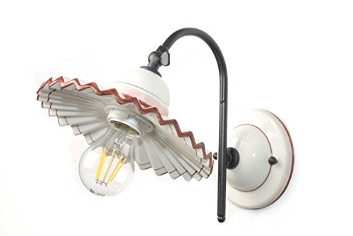 VANNI LAMPADARI - Applique da Parete Interno Plissè - Lampada da Parete con Braccio Orientabile in Ceramica Decorata a Mano - Applique Camera da Letto - Applique Bagno - Cucina – Soggiorno