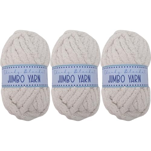 Image of 3 Pack ThreadArt Chunky Chenille Yarn for Hand Knitting, Jumbo, Ivory | Soft jumbo chenille yarn for hand knit and crochet. Make blankets, plushies & crochet projects. DIY quick projects.
