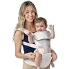 Baby Carrier with Hip Seat, BeBeBus 2-in-1 Ergonomic Newborn to Toddler Carrier up to 44 lbs, Detachable Hands-Free for Infant, All Season Forward-Facing Carry, Fits Waist Sizes up to 38 inch (White)