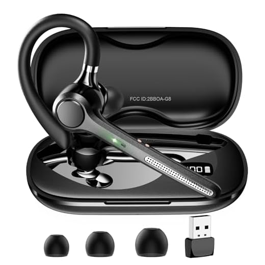 Ngsod Bluetooth Headset V5.4, Bluetooth Earpiece with 500mAh Charging Case, 50H Talk Time Wireless Headset with Mic for Computer Cell Phones, Hands Free Noise Canceling Headphones for Work Trucker