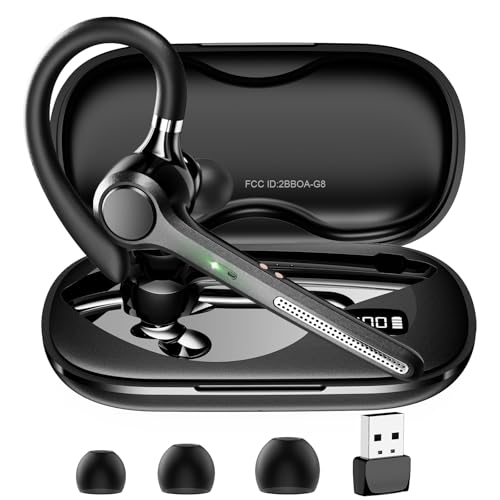 Ngsod Bluetooth Headset V5.4, Bluetooth Earpiece with 500mAh Charging Case, 50H Talk Time Wireless Headset with Mic for Computer Cell Phones, Hands Free Noise Canceling Headphones for Work Trucker