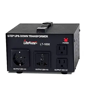 LiteFuze LT-1000 1000-Watt Step Up/Down 110V/220V Circuit Breaker Protection Voltage Converter Transformer with Detachable Cord