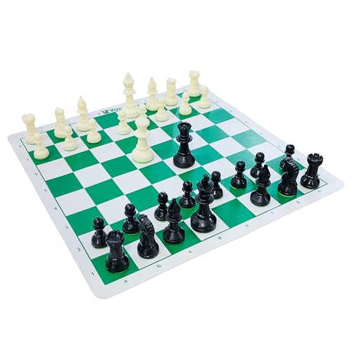Image of Vixen Tournament Chess Set | Fide 17x17 Vinyl Roll-Up Board | Heavyweight Plastic Chess Pieces | Foldable Mat with Storage Bag (Chess Set Rollon)