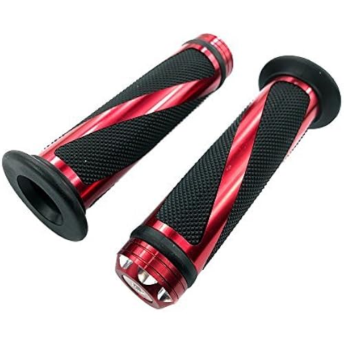 MYK Powersports Grips - Universal fit Aluminum and Soft Rubber Motorcycle Grip Set for 7/8" (22mm) Handlebar - Red