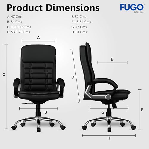 Image of FUGO FG112 Ergonomic Office Chair with Adjustable Height, Cushioned Back & Seat, Tilting Mechanism, Heavy-Duty Metal Base, Dual Nylon Casters - Ideal for Work, Gaming, Study, 3-Year Warranty (Black)