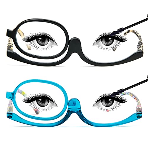 MMOWW 2 Pairs Makeup Reading Glasses for Women Magnifying Flip Down Cosmetic Readers +1.75