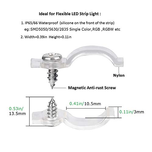 Msdusa 100 Pack Led Strip Light Mounting Brackets,Fixing Clips With 100 Screws Included (Ideal For 10Mm Wide Ip65 Waterproof Strip Lights) #TOP1