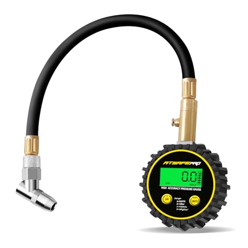 Digital Tyre Pressure Gauge 200 PSI,ATsafepro Car Tyre Pressure Gauge with Flexible Hose and Backlight LCD Display,Digital Pressure Gauge Certified ANSI B40.1 Accurate for Car, Truck, SUV, Motorcycle