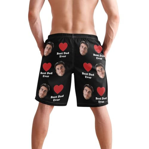 Customized Photo Men's Beach Shorts for Dad, Personalized Best Dad Ever Black Swim Trunks for Pool Party4