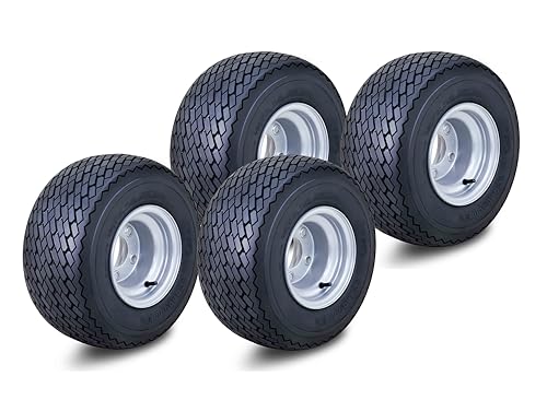 ROADGUIDER Golf Cart Tire Wheel Assembly 18X8.5-8 4-Ply with 4 Lugs on 4 PCD Silver Rim Fit Club Car EZGO Yamaha Evolution Set 4-14001