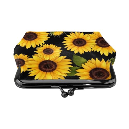 Coin Purse Vintage Pouch Buckle Clutch Bag floral black yellow flowers sunflower (1) Kiss-lock Change Purse Clasp Closure Wallets For Women2