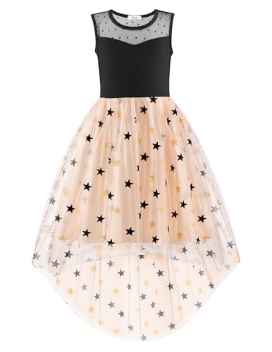 Image of Arshiner Girls Dresses Formal Party Wedding Tulle Sleeveless Contrast Mesh High Low Dress with Belt