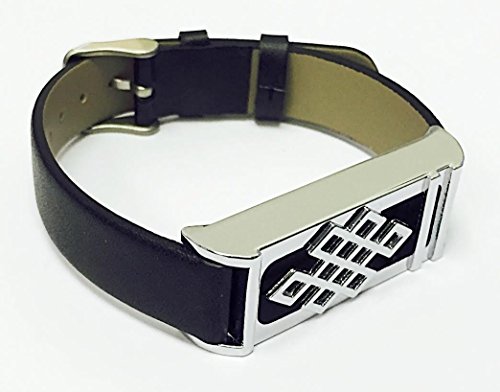 BSI Black Leather Replacement Bracelet With New Unique Design Silver Metal Jewelry Housing For Fitbit Flex Smart Band