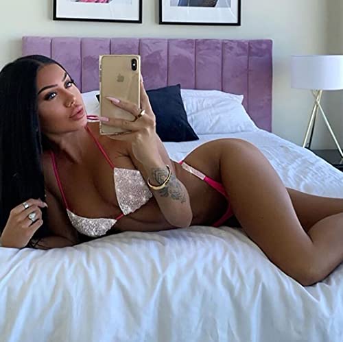 Image of Yokawe Sparkly Crystal Bikini Set Swimsuit White Rhinestone Bra Panties Sets Clubwear Rave Party Beach Body Accessories Jewelry for Women and Girls (Rose Red)