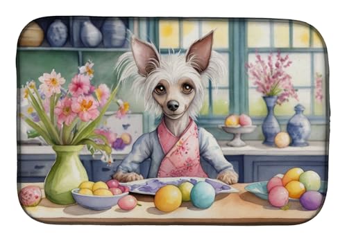 Caroline's Treasures DAC6790DDM Decorating Easter Chinese Crested Dish Drying Mat Absorbent Dish Drying Mat Pad for Kitchen Counter Dish Drainer Mat for Countertop, 14 x 21", Multicolor