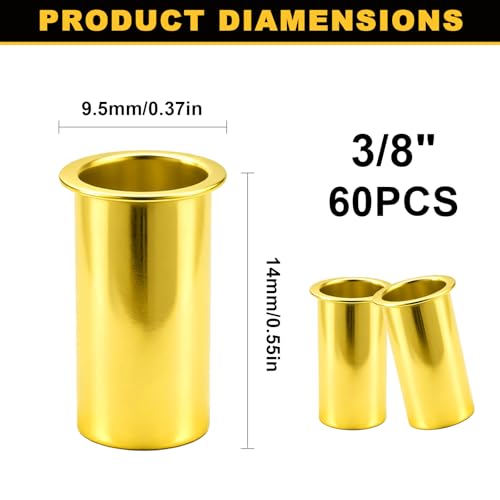 Siptenk 60PCS Brass Compression Tube Inserts for OD 3/8\", Insert Tube Support Compression Sleeve Fitting, Sleeve Ferrules for Oil Water Air Pipe