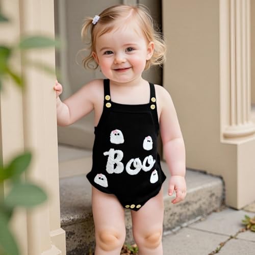 Baby Boy Girl Halloween Clothes Newborn Sweater Romper Pumpkin Ghost Knitted Romper Suspender Jumpsuit Outfits2