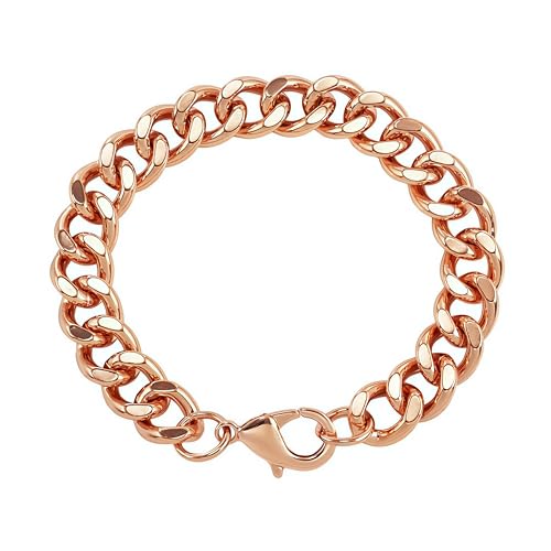 Pure Copper Bracelet for Men - 1 Piece 9 Inches Jewelry Chain Chunky Bracelets Non Tarnish Wrist Chain Valentines Fathers Day Cuban Link Husband Gifts Modernos Minimalist Accessories