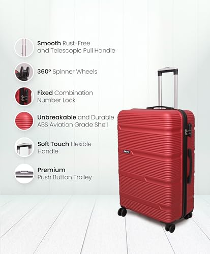 Image of ABS Hard Medium Check-in Suitcase 66 cm | 8 Wheels Metrolite Trolley Bag | Cherry Red Travel Luggage with Smooth Mobility, Combination Lock & Strong Zipper for Air, Road & Weekend Trips