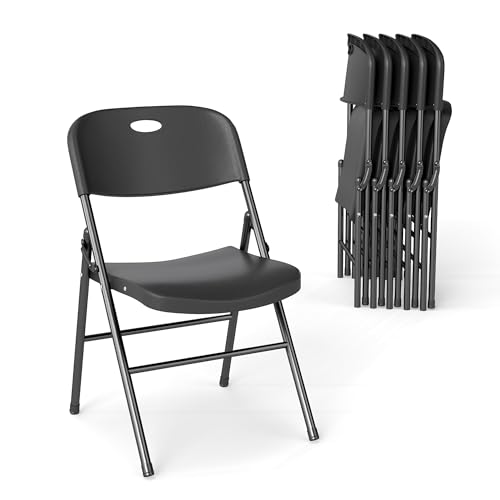 Real Relax Folding Chairs Set of 10, 650 Weight Limit Heavy Duty Large Backrest Folding Chair, Indoor and Outdoor Chairs for Wedding Backyard Activities Black Black 10 Pack