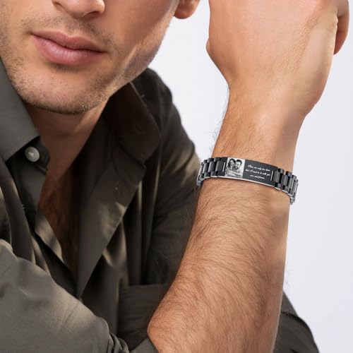 Personalized Picture Bracelet for Men - Free Engraved Customized Photo Bracelets,Hypoallergenic Stainless Steel Adjustable Wristband,Trendy Custom Engraving Photo/Text/Name Bracelet Jewelry for Him2