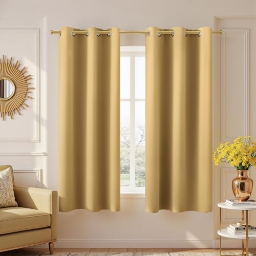 Image of Sun Light Gold Grommet Curtains 34x45 inches Long