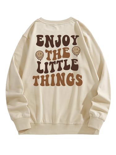 WDIRARA Men's Cartoon Letter Print Round Neck Long Sleeve Sweatshirt Casual Graphic Pullovers