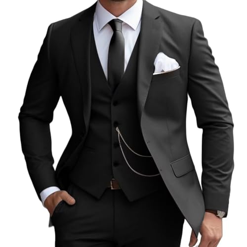 Mens 3 Pieces Classic Suit Wedding Blazer Grooms Jackets Vests Pants Suits