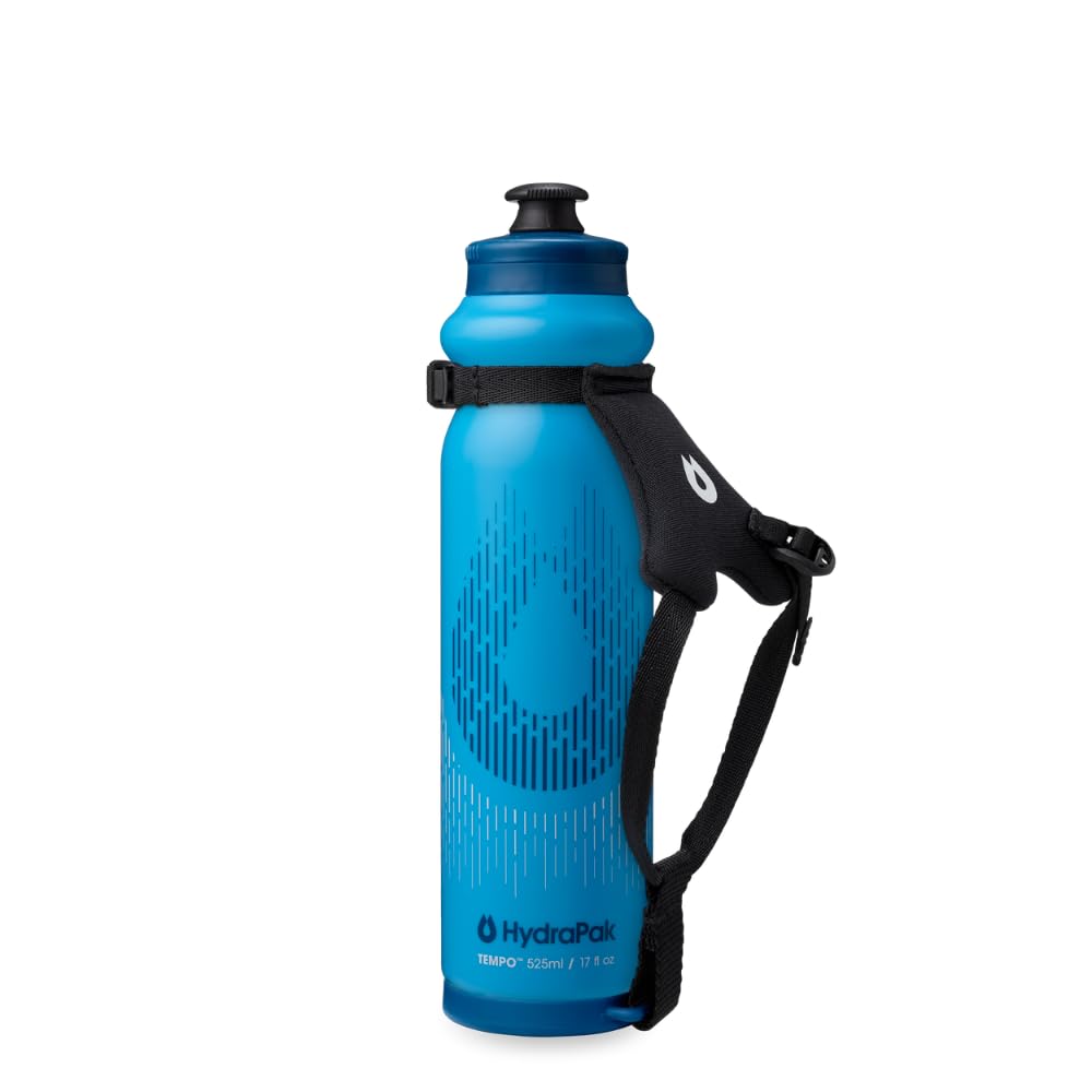 HydraPak Tempo Pro – handliche Squeeze-Flasche für Training und Wettkampf mit abnehmbarem Riemen (Blue, 525ml)