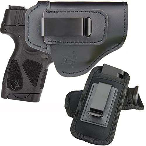 Right Hand IWB Leather Holster + 2-Pack Magazine Holster, Fits: Taurus G2C G3C / G2S / TH9c TH40c Compact / PT111 Millennium G2 / 709 740 Slim - or Similar Sized Pistols