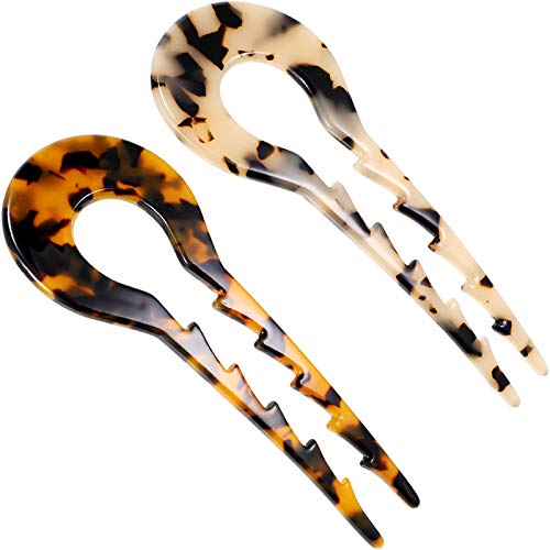 2 Pieces Women U-shape Hair Pins French Style Hair Fork Sticks Hair Clips Tortoise Shell Chignon Bun Holder for Girls Ladies Beauty Hair Styling Accessories