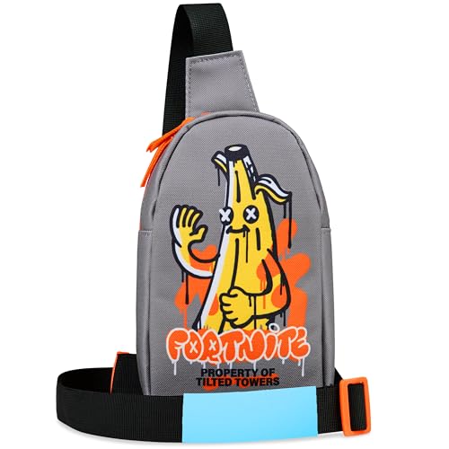 Fortnite Bolso Bandolera Niño y Adolescente Bolso Cruzado para Movil Dinero Ideal para Salidas y Vacaciones Regalos para Niños (Gris Banana)