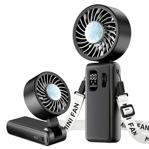 Image of 3-in-1 Portable Handheld Fan, personal fans portable rechargeable,6000mAh High-Speed Turbo Handheld Fan,100 Speeds Stepless Adjustment Mini Personal Desk Fan for Travel, Camping, Outdoor, Black
