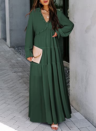 Image of BLENCOT Womens Casual Boho Floral Printed V Neck Long Sleeve Long Maxi Dress Spring Summer Dresses