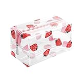 CarryEpic Clear Makeup Bag, Small Clear Toiletry Bag for Travel, Cosmetic Makeup Organizer Bags with Zipper, Plastic PVC Pouch Transparent Zip for Purse Reusable TSA Approved Quart Size (Strawberry)