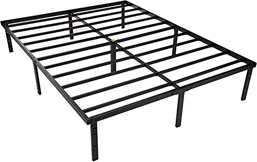 Image of Amazon Basics Sturdy Heavy-Duty Non-Slip Platform Bed Frame, Steel Slats Support, Noise Free, Easy Assembly, No Box Spring Needed, 14 Inch Storage Height, Queen Size, Black