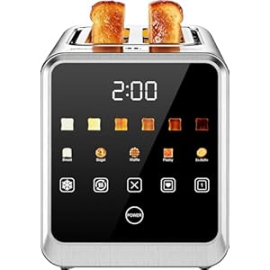 Touch Screen Toaster 2-Slice with 1.5″ Wide Slots & Memory Recall | 900W Stainless Steel Smart Digital Toasters | 6 Shade Settings for Bagels & Thick Bread