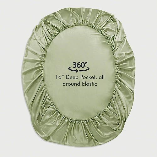 Linenwalas Fitted Sheet Queen Size, Bamboo Silk Sheet - Deep Pocket Fitted Sheet Only, Soft, Luxury Premium Bottom Sheet Cooling Bamboo Bedding (Queen Size/Mint Green) #TOP2