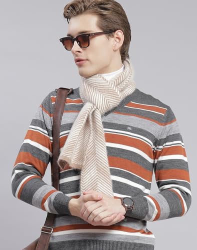 Image of Monte Carlo Royal Blue Striped V Neck Pullover | Warm Woolen Pullover for Men | Soft Comfortable Knitted Winter Wear Sweater for Men's