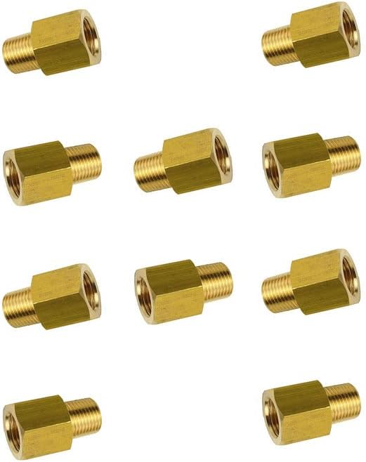 Brass Pipe Fitting Adapter 1/8 BSPT Male x 1/8 Female NPT Adapter British to US Gauge Sensor Sender Adapter Reducer Pack of 10