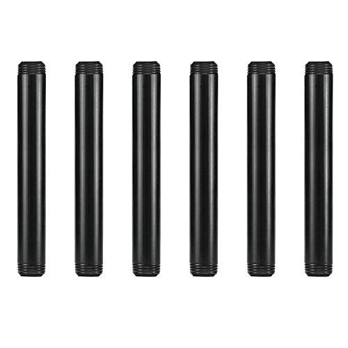 GeilSpace 6 Pack 1/2" × 6" Pre-Cut Black Metal Pipe, Industrial Steel Fits Standard Half Inch Black Threaded Pipes and Fittings - Vintage DIY Industrial Shelving (1/2" × 6", Black)