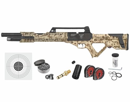 Hatsan Invader Limited Edition .25 Cal 900 FPS 38 FPE PCP Digital Tan Camo Air Rifle with Wearable4U Paper Targets and 150x .25cal Pellets Bundle