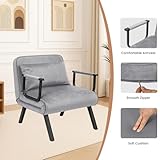 CROWNSHOP Folding Sofa Bed 4-in-1 Convertible Single Chair Bed with 6-Position Backrest and Pillow, Folding Sleeper Couch with Back Upholstered Seat Single Flip Chair for Living Room (Gray) - Image 4