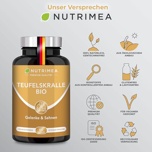 Teufelskralle Bio - FlexiGO™ Extrakt - Kapseln für Gelenke & Sehnen – Hochwertiger Patentierter Rohstoff - Reines Produkt - Hoher Gehalt an Harpagosiden - Vegan - Nutrimea - Premium Qualität